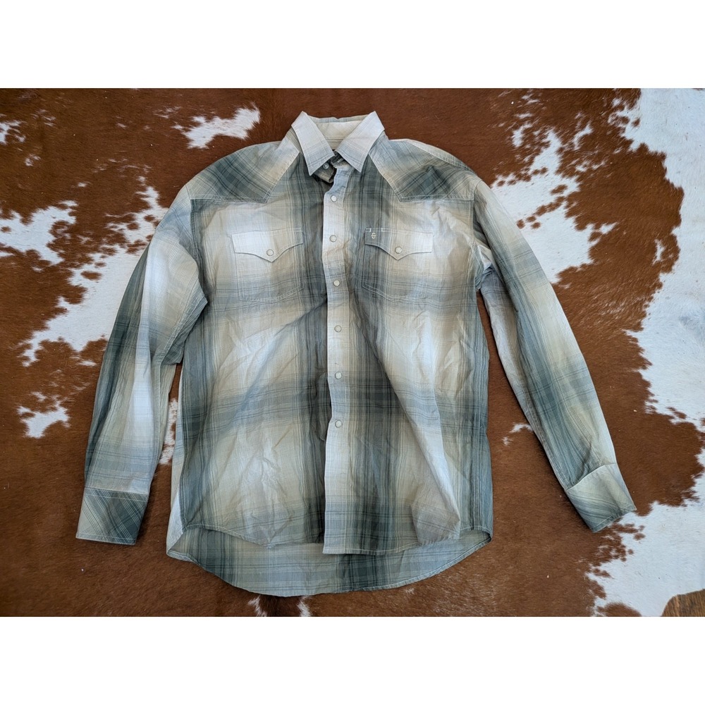 Stetson Pearl Snap Shirt Mens Large Gray White Plaid Western‎ Rodeo Long Sleeve